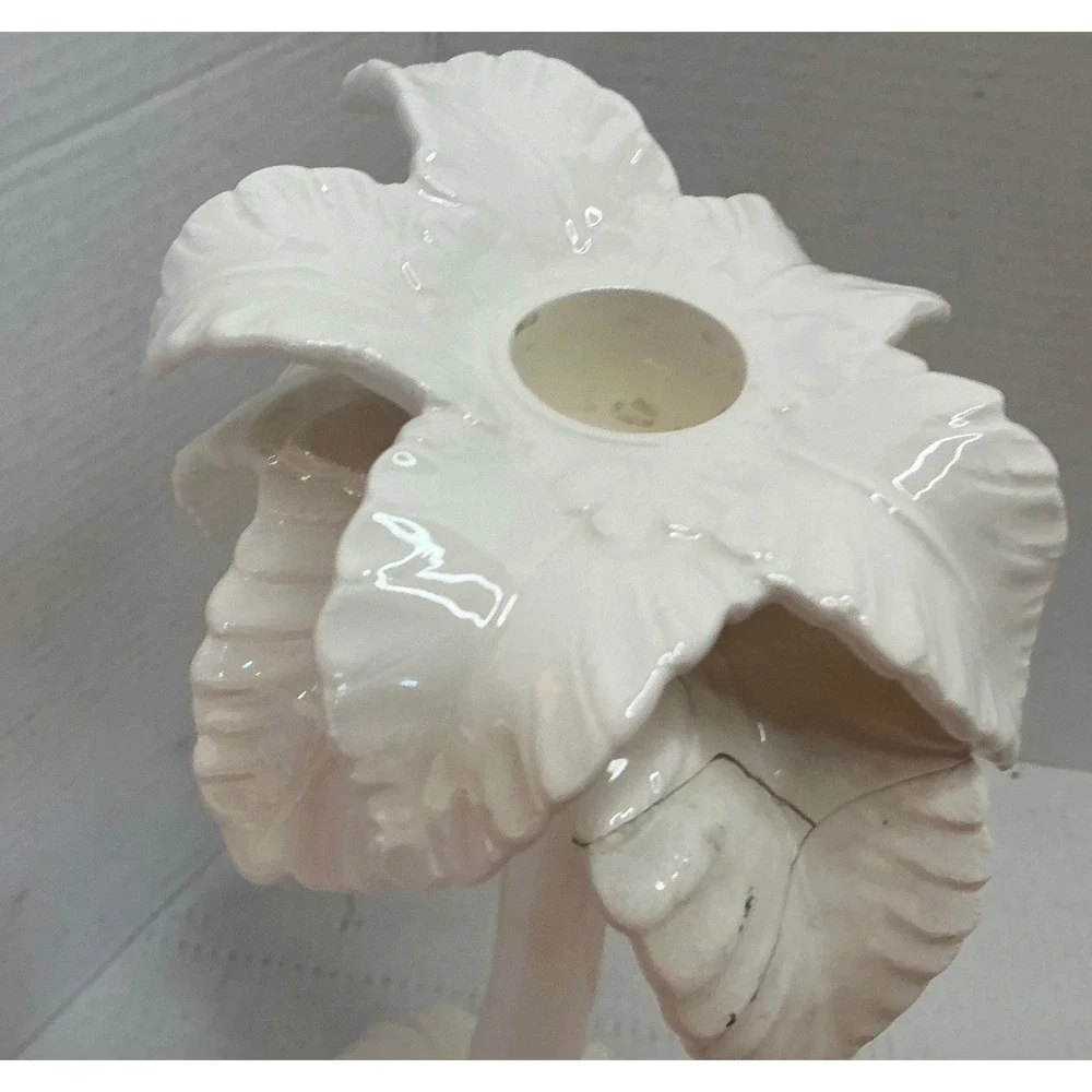 Fitz and Floyd Vintage Palm Tree Candle Holders White Ceramic Tropical Set of 2